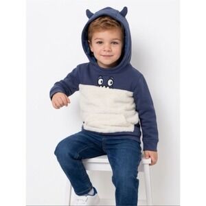 Oshkosh Blue Monster Terry Hoodie Sweatshirt 2T Toddler Embellished hood/front